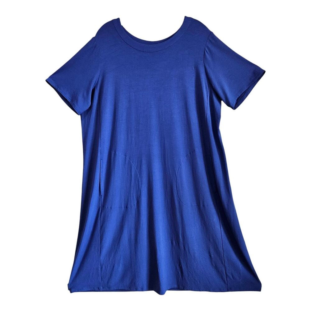 J JILL Wearever Women's XL T-Shirt Dress Midi Blue Short Sleeve Shift Bust 44"